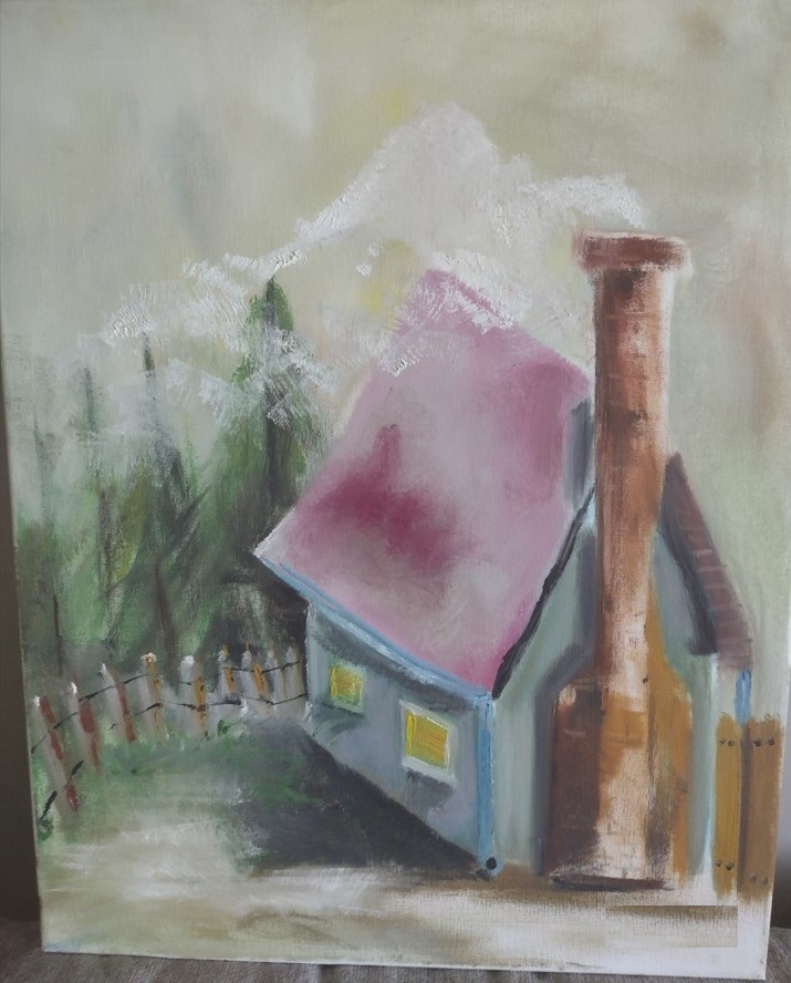 Sweet House and chimney oil painting